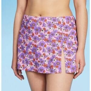 Wild Fable Purple Floral Mini Cover-Up Side Slit Skirt Womens Size XL Swim Beach